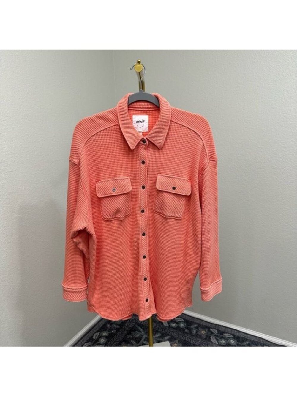 Aerie LumberJane Waffle Knit Oversized Thermal Button Shirt Shacket Womens Small